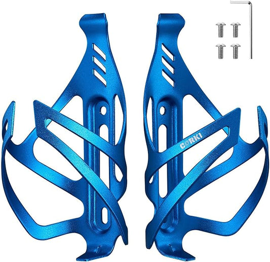 Corki Cycles Bike Water Bottle Holder Aluminum Alloy, Universal Bike Water Bottle Cage for Road, Mountain and Gravel Bikes - 2 Pack - Blue