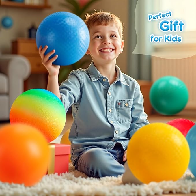 EVERICH Playground Balls Kickball, 6 or 12 Pack 8.5" Dodgeballs Bouncy Kick Balls for Kids Adults Outdoor Indoor, 4 Square Ball School Yard Games for Boys Girls 3-5 5-8 8-12 with Pump