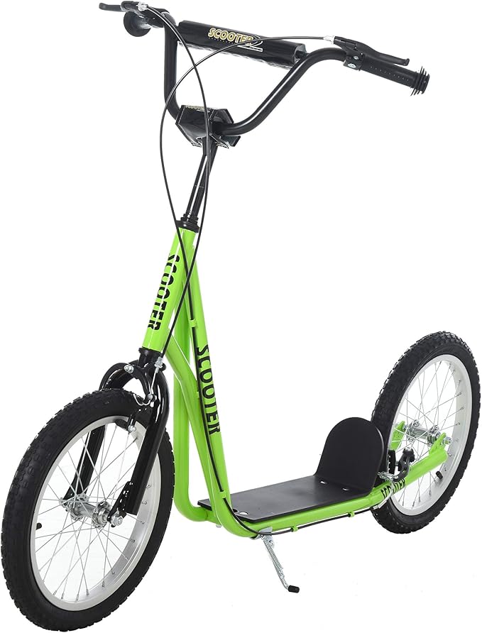 Aosom Youth Scooter Kick Scooter for Kids 5+, Max Load 220 LBS., with Adjustable Handlebar, 16" Inflatable Wheels, Dual Brakes