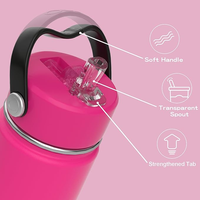 Kids Water Bottle with Straw Lid 14oz, Vacuum Insulated 316 Stainless Steel Water Bottles for Kids for School, Leakproof Water Bottle, BPA Free and Keep Cold for 24 Hours