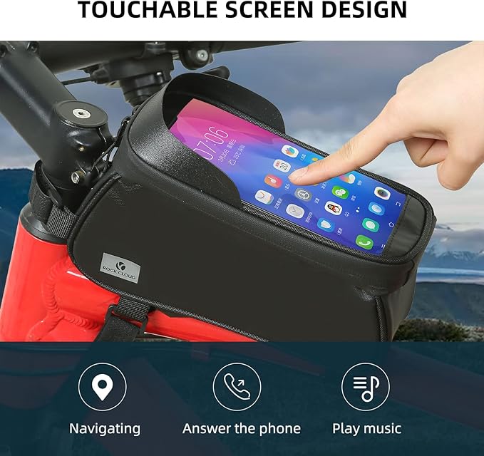 ROCK CLOUD Bike Frame Bag Phone Mount Waterproof Top Tube Handlebar Bag Bicycle Accessories Touch Screen Front Bike Pouch Fits Phones Under 6.5”