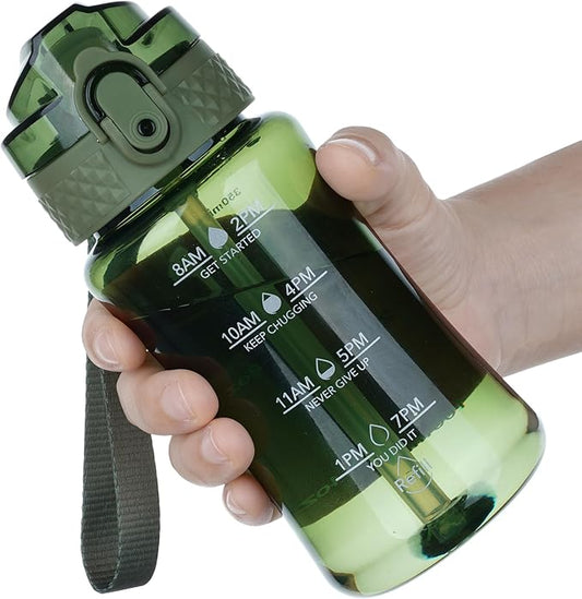 OLDLEY 12oz Kids Water Bottle for School - Motivational With Silicone Straw, Leak-Proof Tritan BPA-Free, Reusable for Girls Boys, Jade