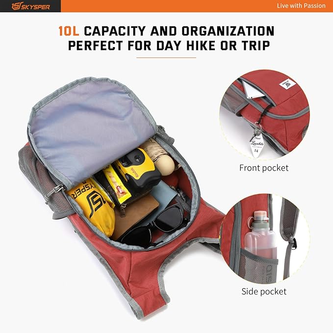 SKYSPER Small Daypack 10L Hiking Backpack Packable Lightweight Travel Day Pack for Women Men