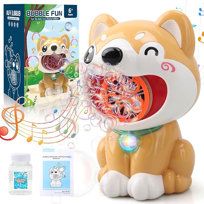 Dog Bubble Machine Toys for Kids 3-8 Years Old: Bubble Blower Maker with 2 Solutions, Light & Music Outdoor Party Toy, Birthday Gift for 3 4 5 6 7 8 Year Old Girls Boys