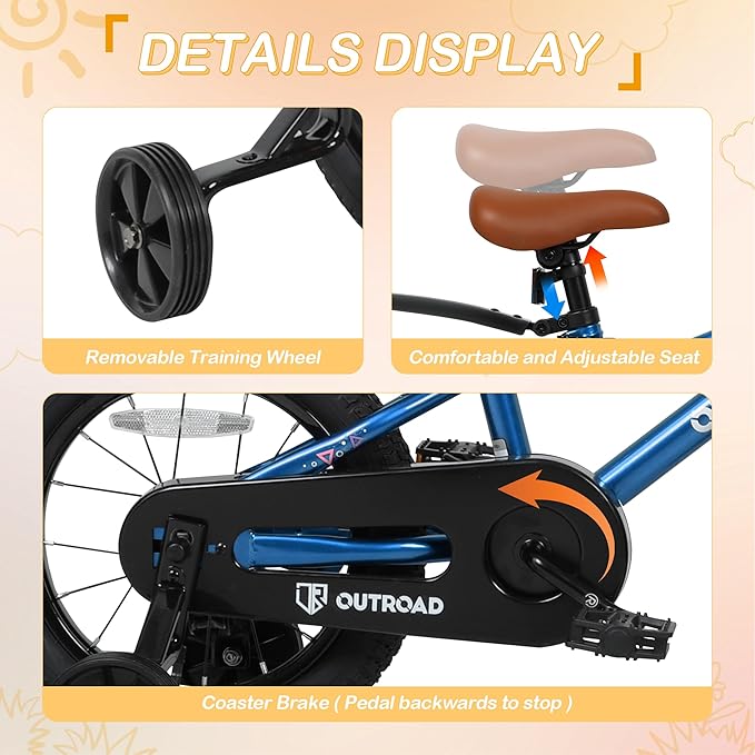 Outroad Kids Bike for Boys Girls Age 3-9 Years Old, 14 16 18 Inch Kid's Bike with Training Wheels, Children Bicycles for Toddler, Blue and Red