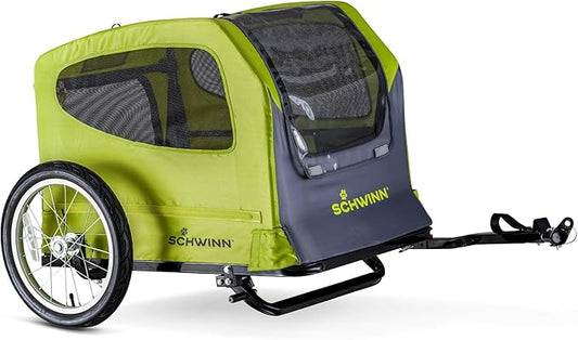 Schwinn Rascal Pet Trailer, Holds Pets Up to 50 or 100 lb, Universal Coupler, Folding Frame, Quick-Release Wheels, Rear Doggy Door, Leash, Washable Liner, Bug Screen, Schwinn Bike Trailer for Pets