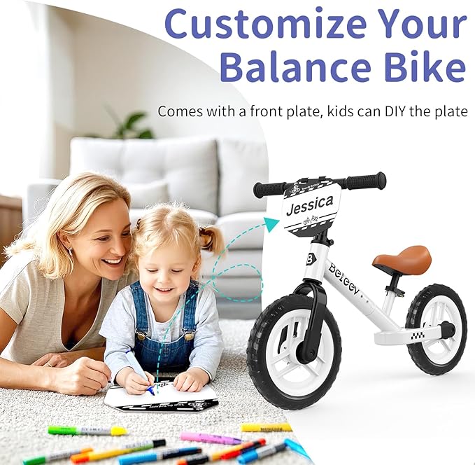 BELEEV C2 Toddler Balance Bike for 2-5 Year Olds with LED Light-Up Wheels, Adjustable Seat & Handlebar & Footrest, 12 inch No-Pedal Training Kids Push Bicycle - First Birthday Gift for Boys & Girls
