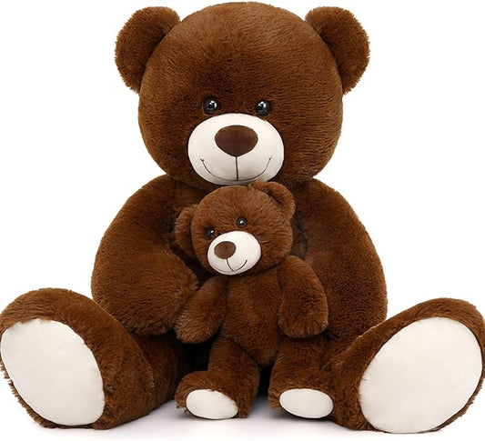 MorisMos Mom and Baby Giant Teddy Bear, 39inch Large Teddy Bears Stuffed Animal Plush for Baby Shower, Dark Brown