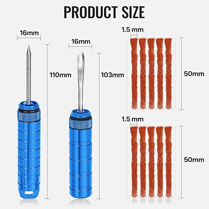 BWSHLF Tubeless Bike Tire Repair Kit for Mountain Bikes & Road Bicycles, Tubeless Tire Plug Kit with Storage Canister, Reamer, Insertion Fork, 10 Bacon Strips, Fix a Puncture or Flat, No Glue Needed