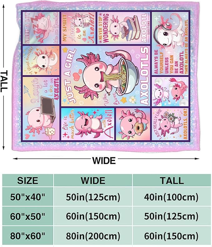 Axolotl Throw Blanket Ultra Soft Just A Girl Who Loves Axolotl Flannel Blanket Lightweight Cozy Blankets Gift for Women and Men Couch Sofa Bed 50" x 40"