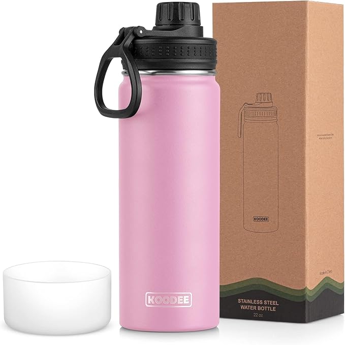 KOODEE 26 oz Water Bottle Stainless Steel Double Wall Vacuum Insulated Sports Bottle with Leakproof Spout Lid (Pink)