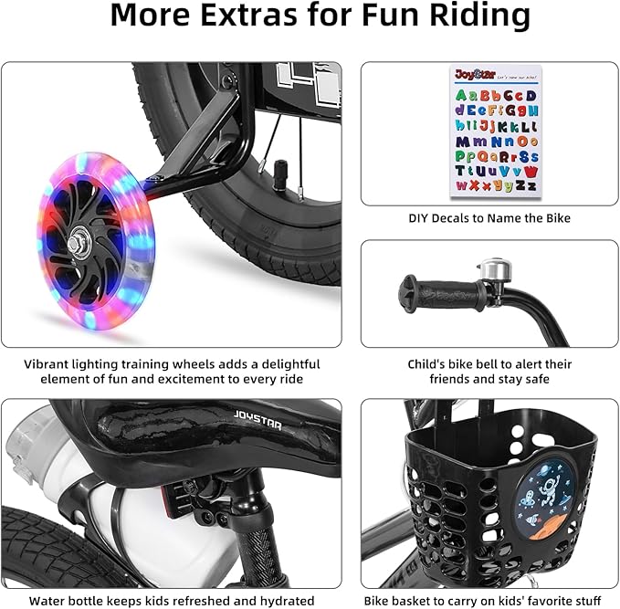 JOYSTAR Pluto 12 14 16 18 20 Inch Kids Bike with Light Up Training Wheels, Kids' Bicycle for Boys Girls Age 3-12 Years, Children Bikes, Multiple Colors