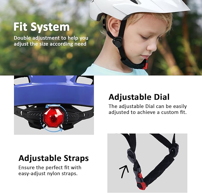 Kids Bike Helmet, Youth Toddler Boys Girls Helmets, 2 Size Adjustable for Ages 2-3-5-8-14 Years, Child Helmet with Visor and LED Light, Lightweight Multi-Sport Bicycle Scooter Cycling Helmets
