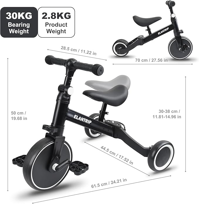 Elantrip 5 in 1 Balance Bike for 1 to 3 Years Old Kids,Toddler Tricycle Kids Trikes Tricycle, Best Toys for Boy & Girl, Balance Training,Adjustable Seat and Removable Pedal