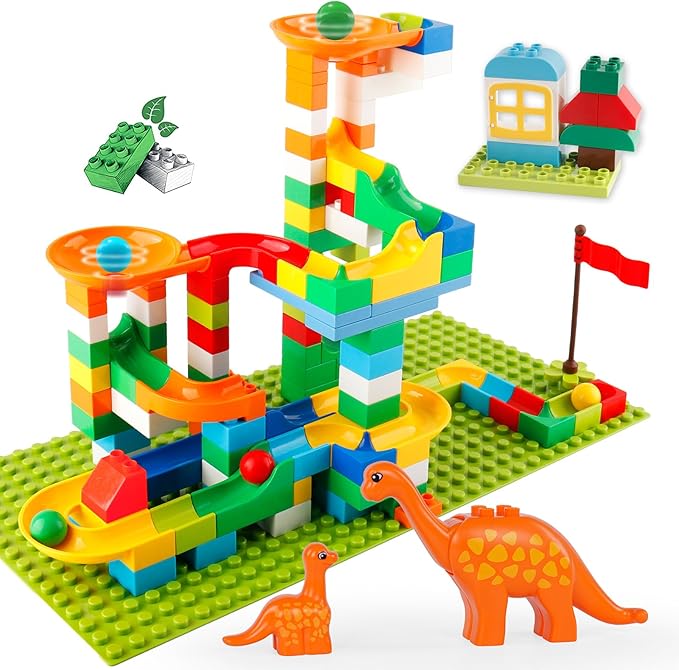Marble Run Building Blocks, 145 PCS Classic Big Blocks STEM Toy Bricks Set Kids Race Track Compatible with All Major Brands Bulk Bricks Set for Boys Girls Toddler Age 3,4,5,6,7,8+