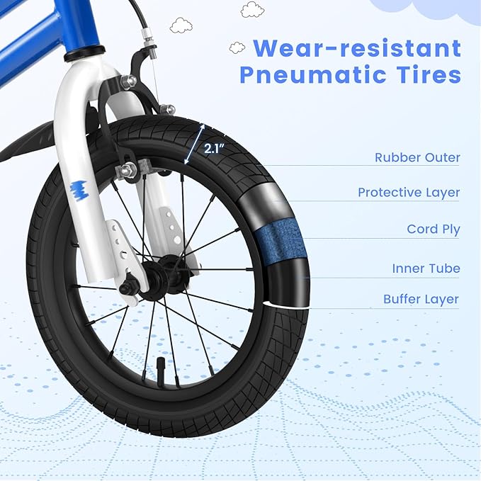 COSTWAY Kids Bike, 12 14 16 18 Inch Toddler Bike for Boys & Girls Aged 3-8 Years Old, Kids Bicycle w/Removable Training Wheels, Handbrake & Coaster Brake, Basket, Bell