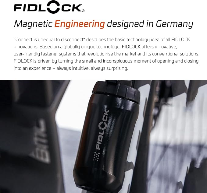 FIDLOCK Twist Bottle 450ml/15oz + Base Systems | New Leak-Proof, Self-Sealing Bottle Cap | Bike Water Bottle Holder with No Screws & Attached Bottle | Cage Free Magnetic Rack | Black