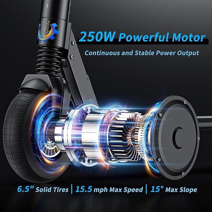 Caroma Electric Scooter for Kids Ages 6-14, 250W/180W/150W Motor & 15 Mph, 85 Mins Ride Time, Adjustable Height & Speed, LED Display, Kids Electric Scooter, Best Gifts for Boys & Girls