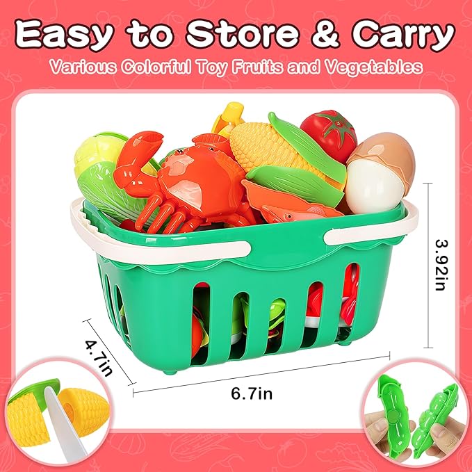 168Pcs Kids Play Kitchen Accessories Toy Set, Pretend Cooking Food Playset with Induction Cooktop, Pot, Pan, Utensils, Cutting Fruit, Prop Money & Shopping Basket, Learning Gifts for Toddler Girl Boy