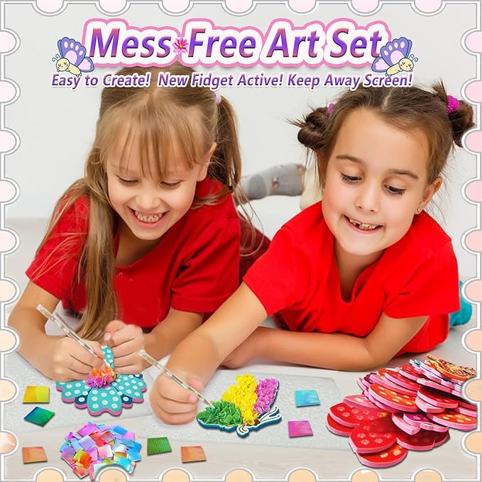 JRD&BS WINL Poke in Fun Art Kit for Kids Ages 3 up, Flower Bouquet Creative Decor Mess Free Art Set for Children Fun Activity Gifts for Boy and Girls 4-8 Year Old DIY Fabric Craft (Flower Bouquet)