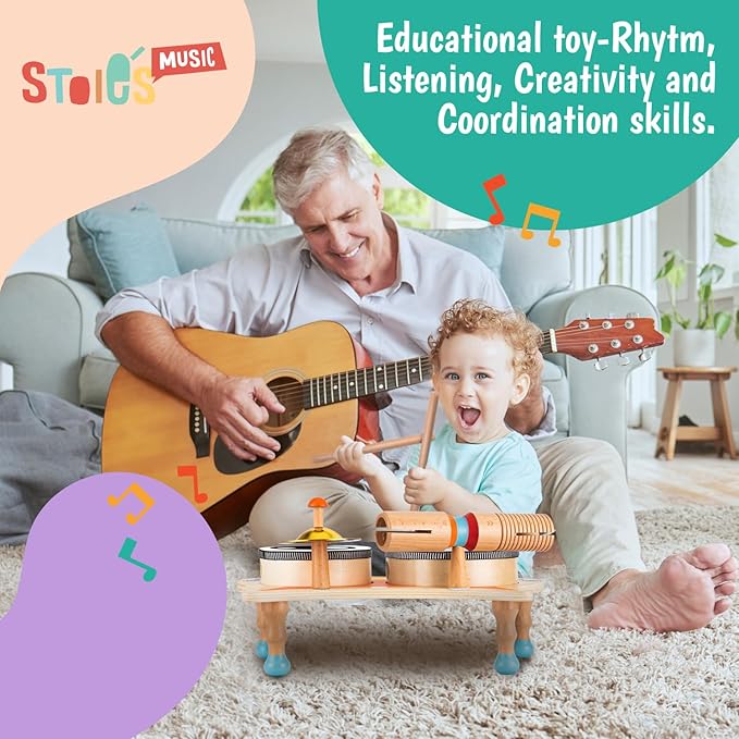 Stoie's Owl Drum Set for Babies and Toddlers, Wooden Percussion Musical Instruments for Kids, Eco Friendly, Montessori Educational Toy for Girls and Boys