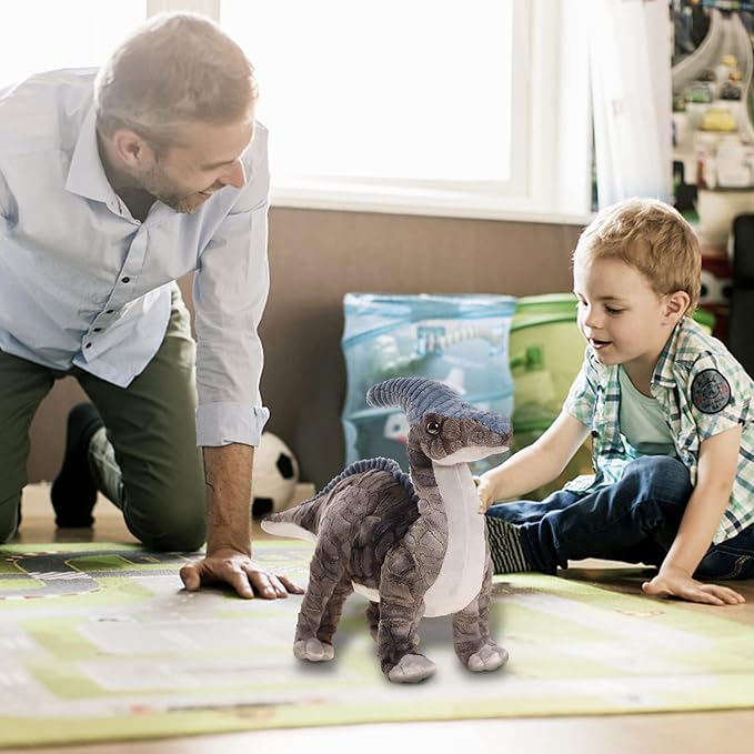 Dinosaur Plush Toy, 16" Parasaurolophus Stuffed Animal Throw Plushie Pillow Doll, Soft Grey Fluffy Friend Hugging Cushion - Present for Every Age & Occasion