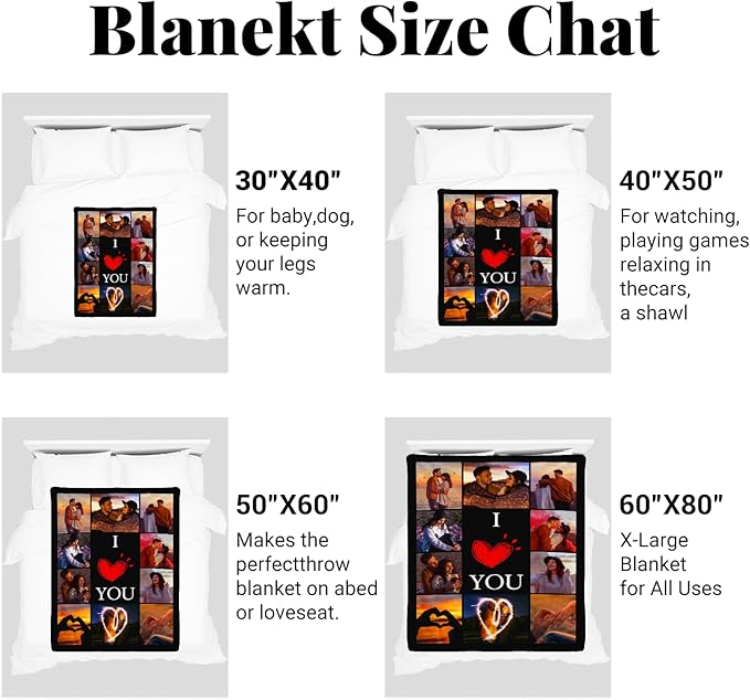 Custom Blanket with Photos, Personalized Blankets with Picture, I Love You Girlfriend Boyfriend Couples Gifts, for Birthday Christmas Women Men Adult Kids Mom Dad Wife Husband