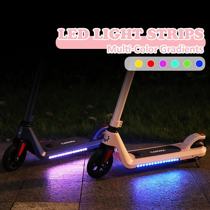 Caroma Electric Scooter for Kids Ages 6-14, 150W/180W Motor,10 MPH Max Speed & 7 Miles,Adjustable Height & Speed,Colorful Lights,LED Display,Foldable Kids Electric Scooter 132 Lbs Max Load