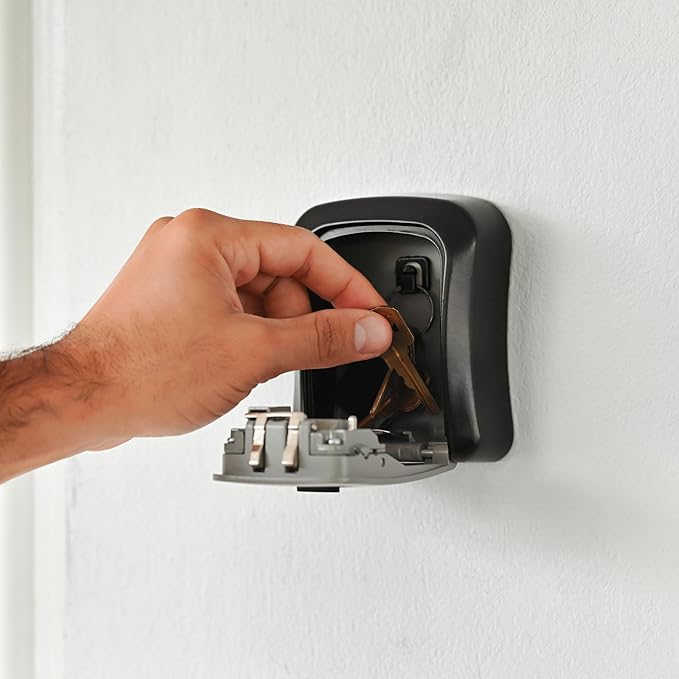 Iron Lock® Wall Mount Key Lock Box for Keys 4 Digit Combination with Resettable Code with A B Switch Indoor Outdoor Waterproof House Key lockbox for Spare House Keys 5 Capacity (Medium, Grey)