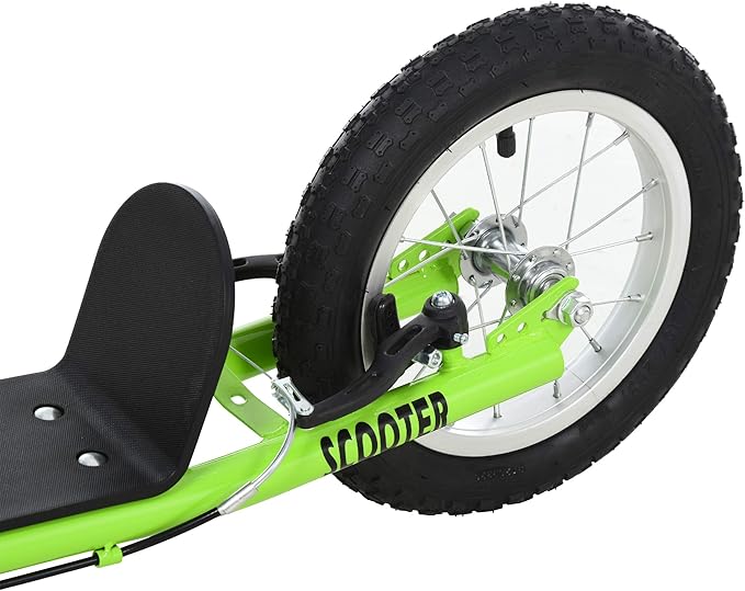 Aosom Youth Scooter, Teens Kick Scooter, Adjustable Handlebar Ride On Toy for 5+ with 16" Front and 12" Rear Dual Brakes Inflatable Wheels