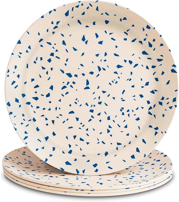 Nook Theory 4 Pack Reusable Bamboo Plates - Non-Toxic Toddler and Kids Plate, Dishwasher Safe, Not Microwavable Dinnerware (Terrablue 10")