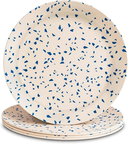 Nook Theory 4 Pack Reusable Bamboo Plates - Non-Toxic Toddler and Kids Plate, Dishwasher Safe, Not Microwavable Dinnerware (Terrablue 10")