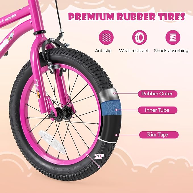 BABY JOY Outer Space Kids Bike, 14 16 18 Inch Sport Bicycle for 3-8 Years Old w/Adjustable Saddle, Training Wheels, Widened Tyre, Handbrake & Coaster Brake, 95% Pre-Assembled Girls Boys Bike