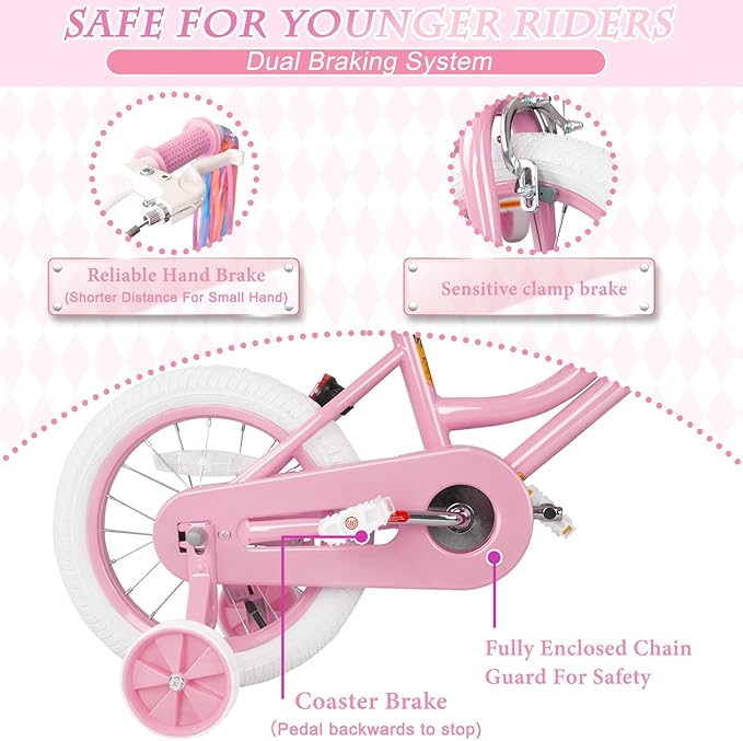 XJD Girls Bike for Toddlers and Kids Ages 2-12 Years Old,12 14 16 Inch Kids Bike with Training Wheels & Basket