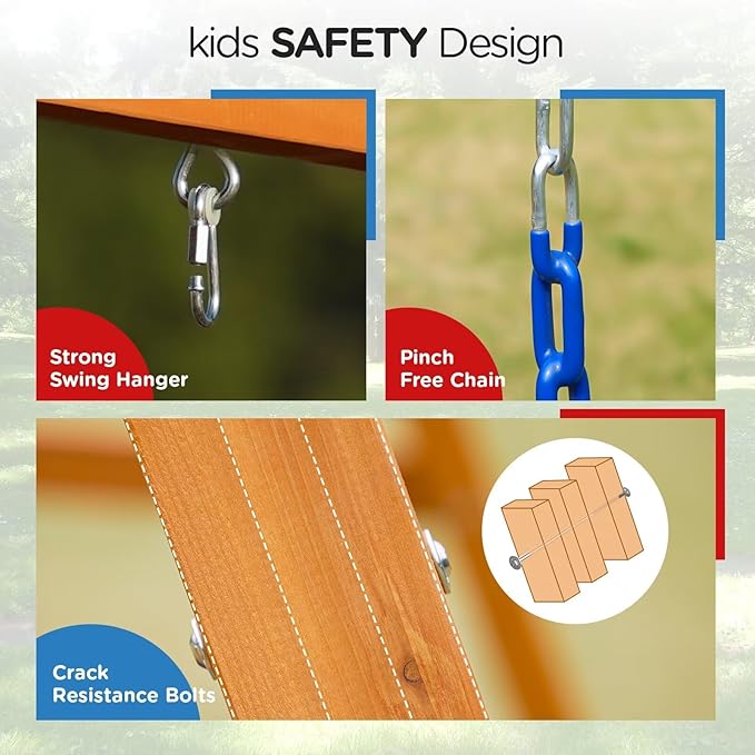 Dolphin Playground DIY Swing Sets for Backyard, Wooden Playground Sets for Backyards with Glider Swing and 2 Belt Swings, Kids Outdoor Play Equipment, Outdoor Playset for Any Swing Replacements