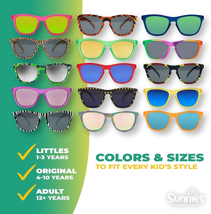 Sunnies Shades Kids Sunglasses, Toddler Sunglasses - Polarized UVA and UVB Protection, Anti-Slip Frame for kids.