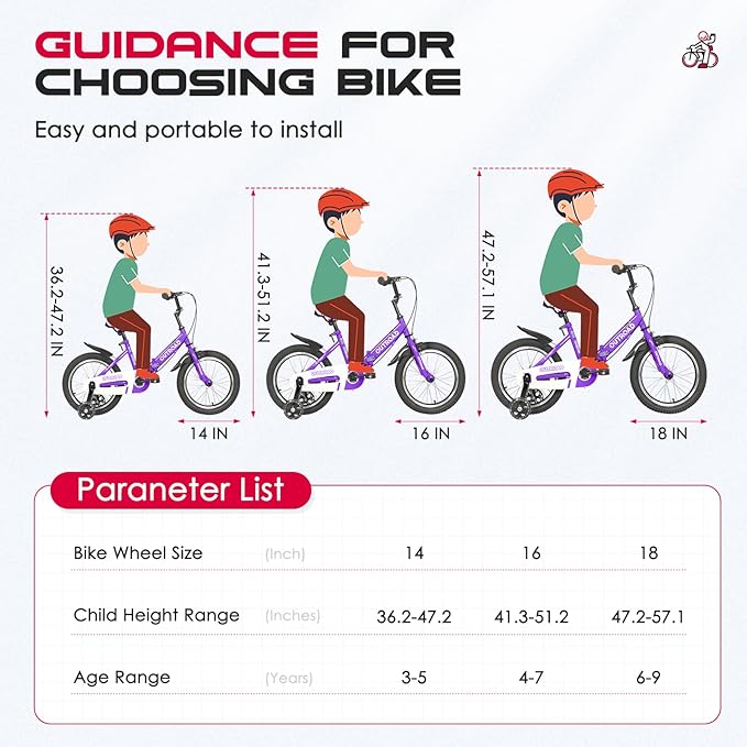 14/16/18 Inch Folding Kids Bike with Training Wheels, Gifts for Girl&Boy Age 3-10 Years, Toddler Bike with Dual Brakes for Beginners, Multi-Color