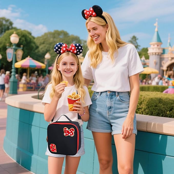 Preppy Initial Bow Mouse Lunch Bag, Kids Insulated Lunch Box Gifts for Teen Girls Daughter, Reusable Soft Lunch Containers Crossbody Cooler Bag Must Haves for Park Travel School Work Picnic Black G