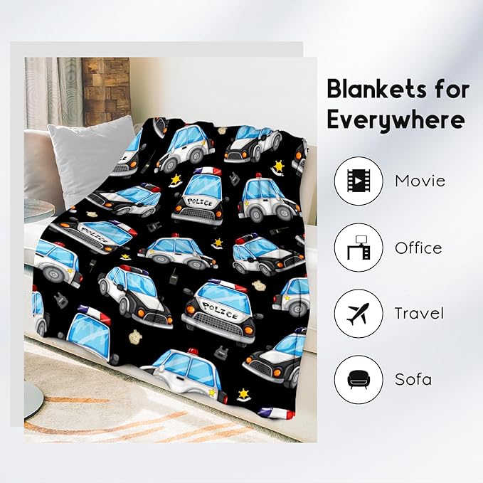 Toddler Blankets for Boys Kids, Car Blanket Gifts Home Decor, Kids Throw Blankets for Car Lovers, Soft Flannel Warm Boys Blanket for Couch Office (Black, 40x50 Inch)