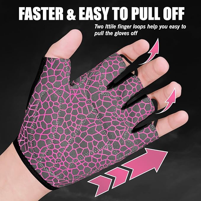 Cycling Gloves Half Finger Unisex Padded Grips Palm Bicycle Summer MTB Bike Gloves for Men Women Non-Slip Fingerless Short Mountain Bike Sports Hiking Climbing Gym