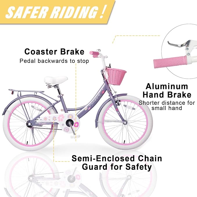 Glerc Maggie Girls Bike, 12-20 Inch Kids Bike for 2-13 Years Old Children, Princess Style Kids Bicycle with Doll-Seat & Basket & Training Wheels, Multiple Colors