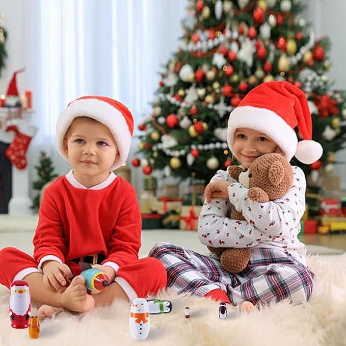 Chirstmas Russian Nesting Dolls, 2 Pack Wooden Handmade Nested Set Matryoshka Dolls, Russian Stacking Dolls Toys for Kids Toddlers Happy Chirstmas Home Decoration Gift(Santa Nutcracker)