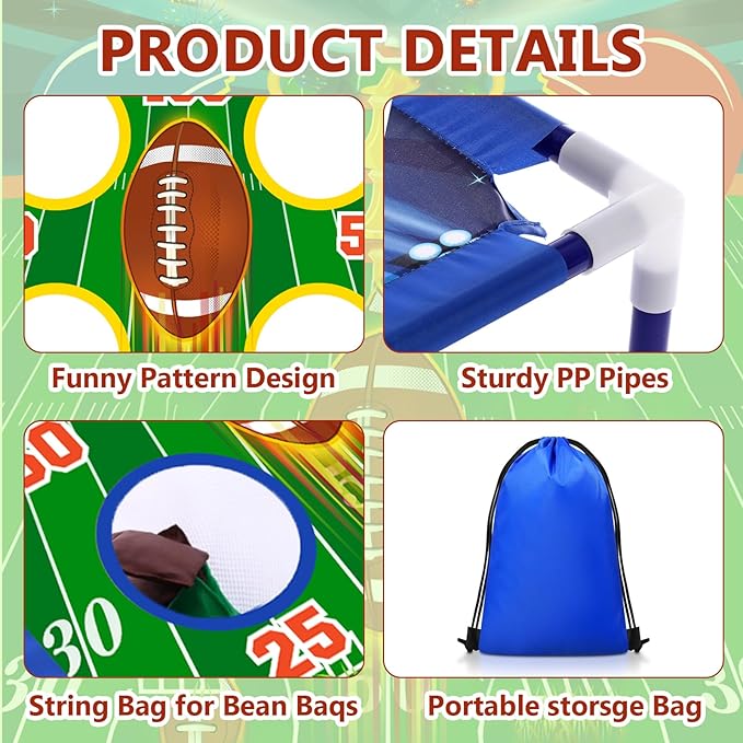 Football Bean Bag Toss Games with 6 Bean Bags Portable PVC Framed Cornhole Game Set for Family Holiday Birthday Party