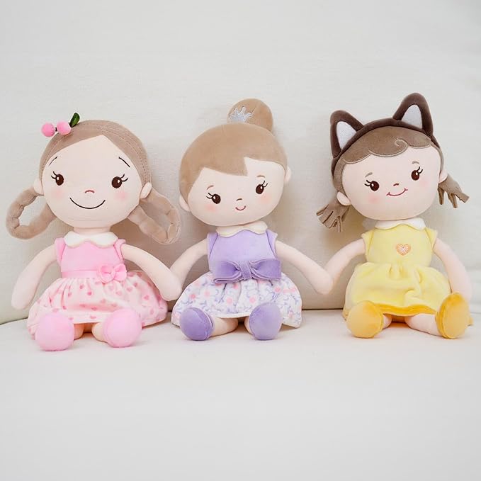 GAGAKU Soft Plush Baby Doll for Girls (12") - My First Baby Doll Gift for Girls, Toddlers & Infants, Machine Washable Rag Doll Toy - Purple Skirt Girl