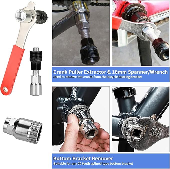 Bike Tool Kit, Professional Bike Repair Tools for Mountain Bike with 3-in-1 Cassette Remover Wrench Crank Puller Extractor Bottom Bracket Freewheel Remover Chain Breaker