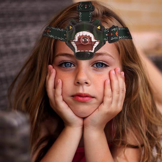 Dinosaur Kids Headlamp, T-Rex Dinosaur Led Headlamp Flashlight, Dinosaur Toy Headlamp Flashlight with 4 Lighting Mode for Boys, Girls’ Camping, Hiking, Reading and Party (Green)