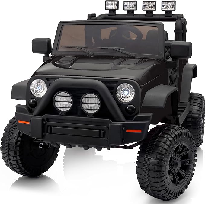 Kids Ride on Car Toy, 12V Electric Car for Kids with Remote Control, LED Light - Dark Black