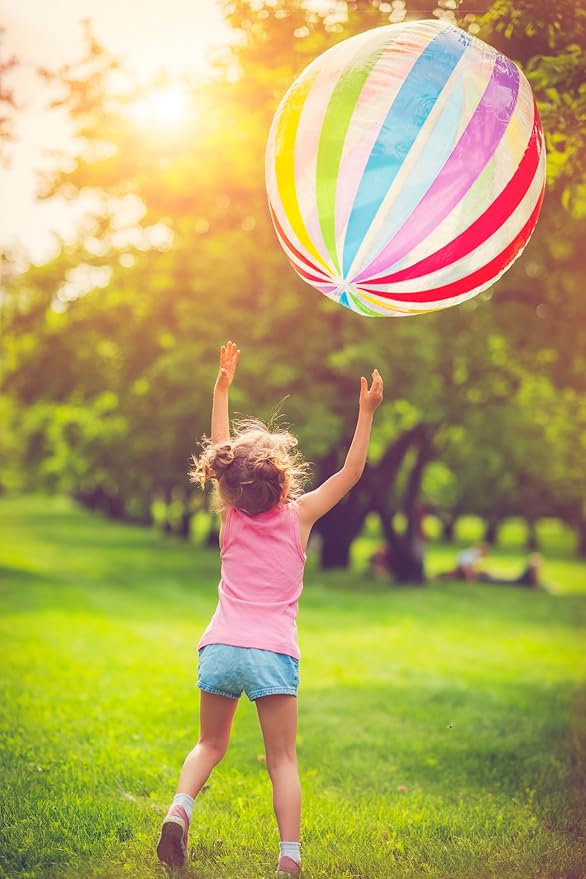 GIFTEXPRES 40" Striped Beach Ball - Giant Transparent Inflatable Ball for Swimming Pool Party - Summer Outdoor Water Toy & Decoration