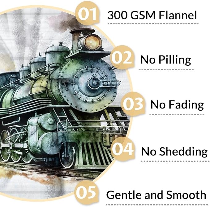 Personalized Train Blanket with Name - Soft, Fuzzy & Warm - 40"x50" Small Blankets for Couch, Sofa - White Cute Throws Gifts for Boys