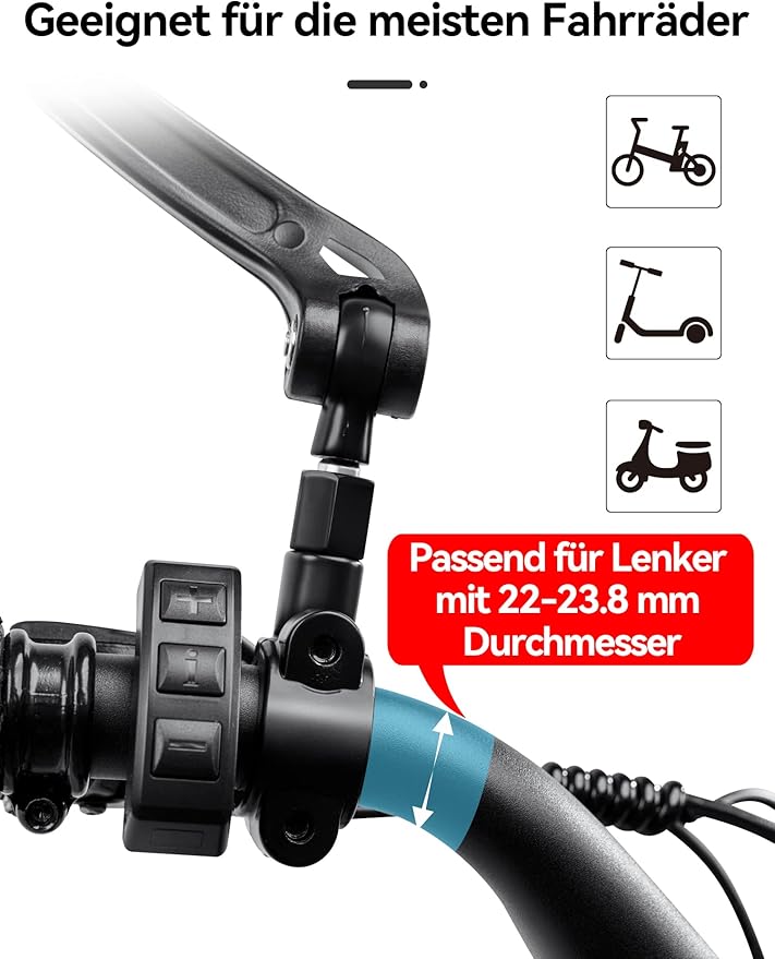 Bike Mirror Handlebar Mount 360° Adjustable, Wide Rear View Mirror Bicycle Mirrors for Handlebars with Scratch Resistant Glass, Bike Rear View Mirror for Scooter, Motorcycle, Bike Accessory Left